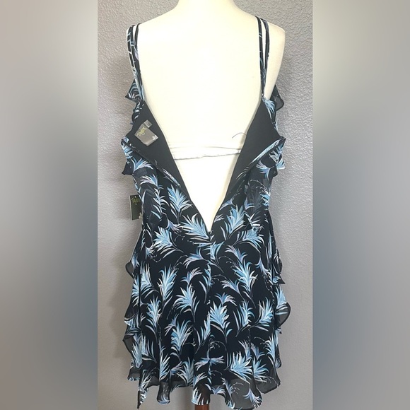 Taylor Womens Ruffle Black Blue Floral Dress w/Lining Summer Travel Size 8 - NEW - Picture 6 of 13